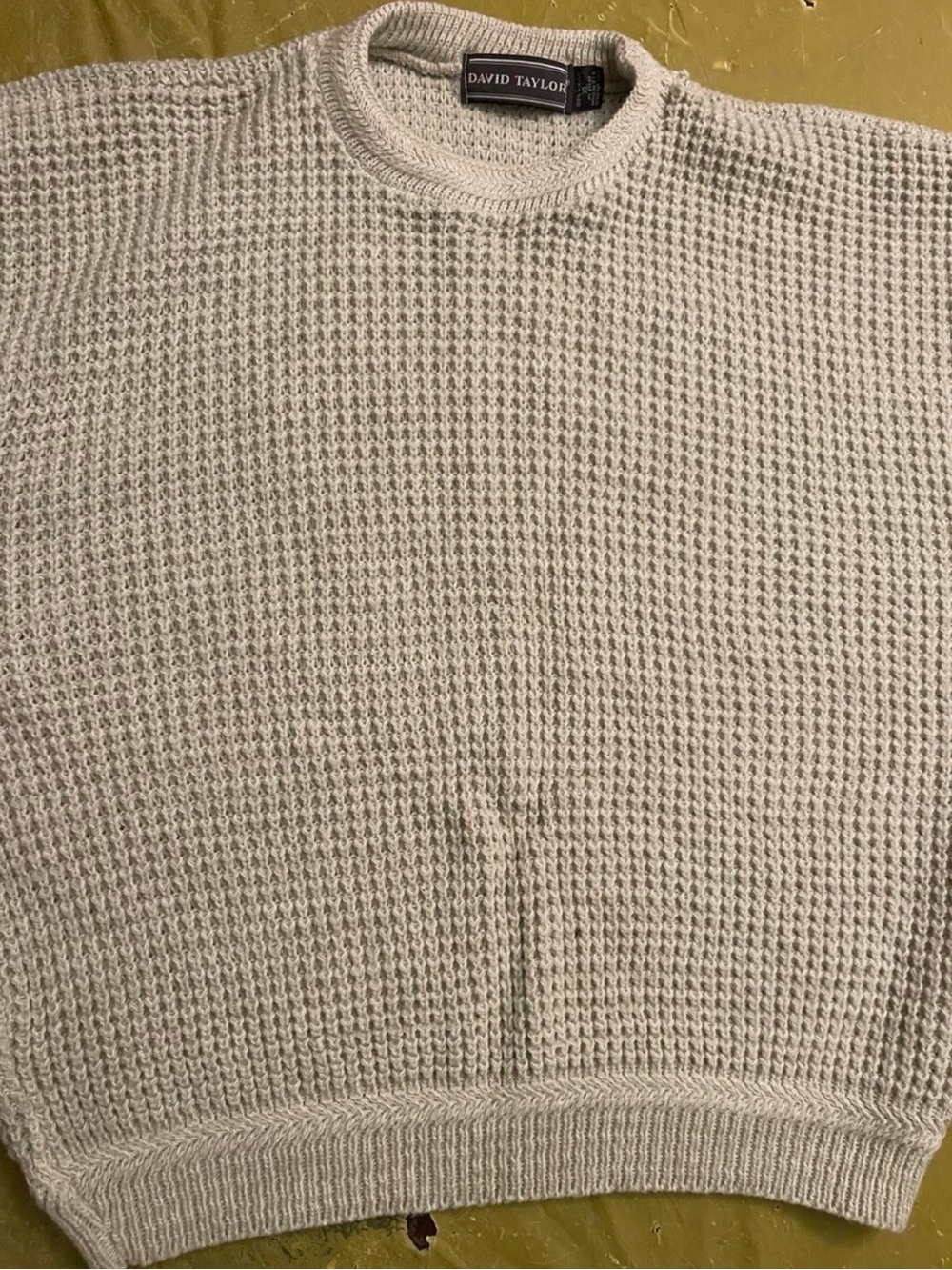 David Taylor cream & gray waffle knit sweater in XL